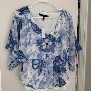 White House Black Market Blue Floral Blouse